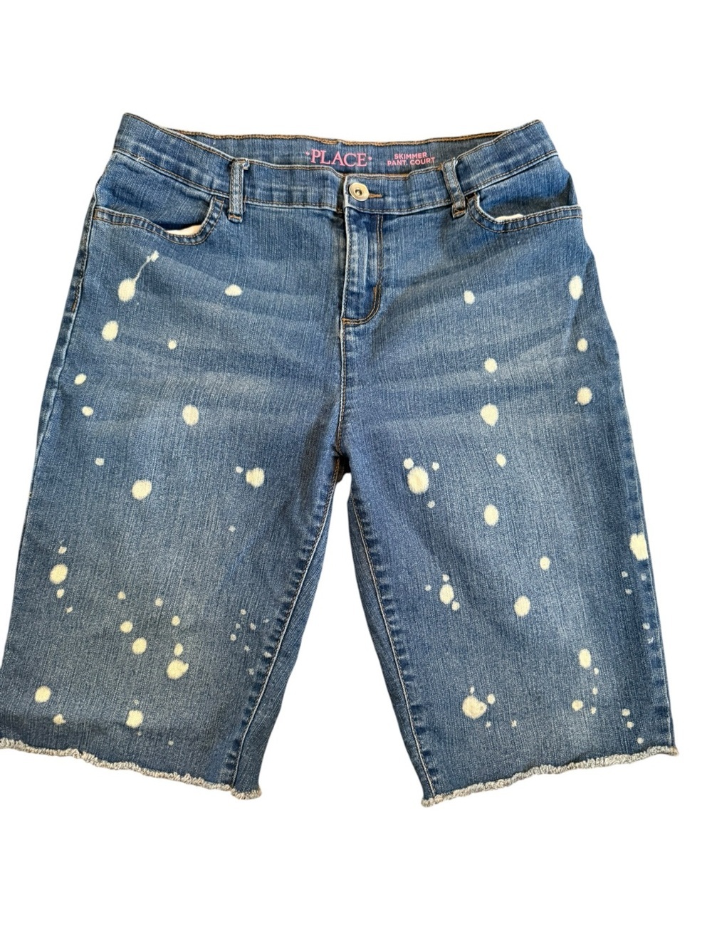 Place Denim Bermuda Shorts with Bleach-Splatter - Blue size Girls size 16